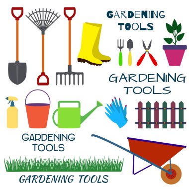 Beyaz bir arka plan üzerinde Bahçe için araçlar kümesi