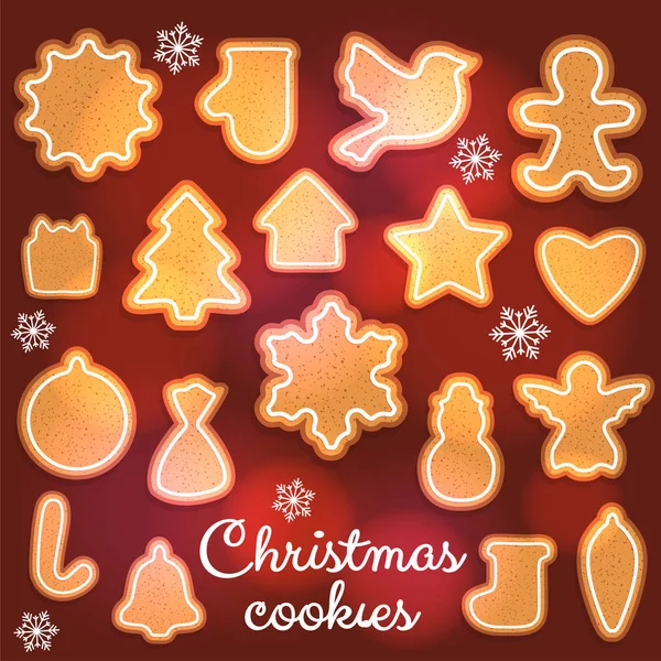 Set of Christmas gingerbread cookies of different shapes — Stock Vector