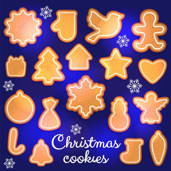 Set of Christmas gingerbread cookies of different shapes — Stock Vector