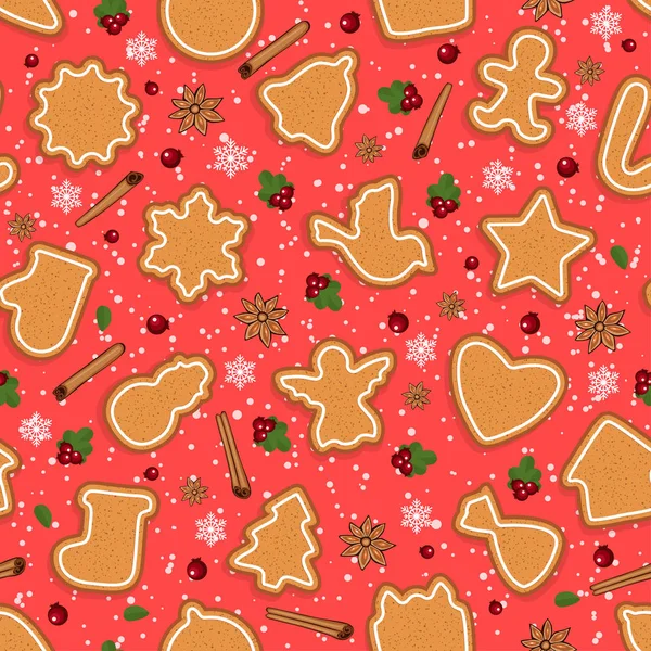 クリスマスのジンジャーブレッド クッキーからシームレスな背景は。パターン — ストックベクタ