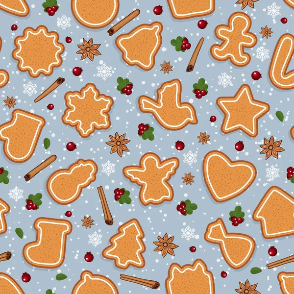 Απρόσκοπτη υπόβαθρο από Χριστούγεννα μελόψωμο cookies. Μοτίβο — Διανυσματικό Αρχείο