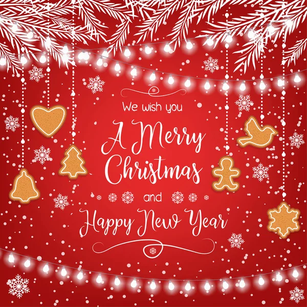 Neşeli Noel ve a mutlu yeni yıl. Zencefilli kurabiye ile güzel tebrik kartı