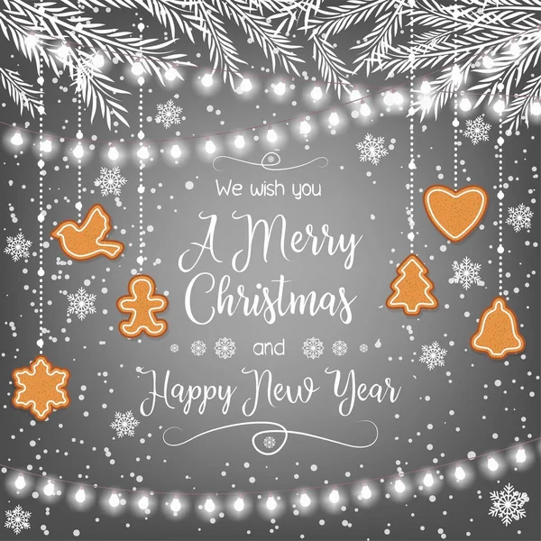 Neşeli Noel ve a mutlu yeni yıl. Zencefilli kurabiye ile güzel tebrik kartı