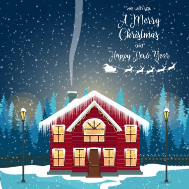 neşeli Noel kartı. vektör çizim. Yeni Yılınız Kutlu Olsun