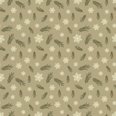 İyi Bayramlar. Çam dalları ve kar taneleri ile sorunsuz arka plan. Desen