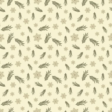 İyi Bayramlar. Çam dalları ve kar taneleri ile sorunsuz arka plan. Desen