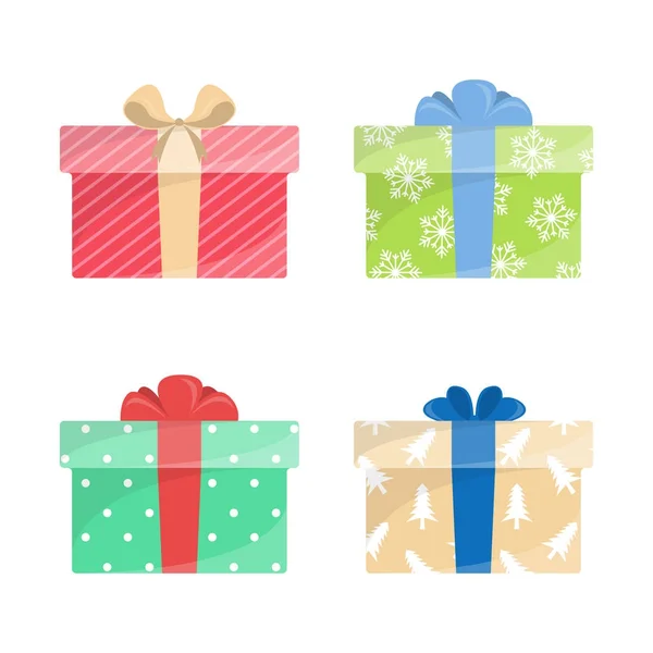 Presentes de Natal coloridos com arcos em um fundo branco — Vetor de Stock