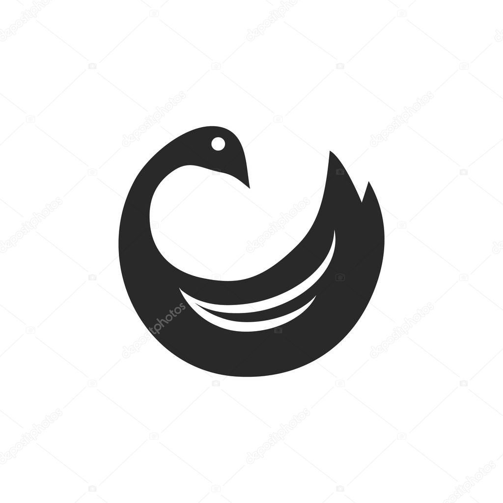Sankofa bird logo. Simple style. Black and white illustration.