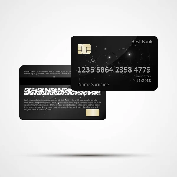 Carte de crédit noir isolé sur fond blanc. Vecteur, eps 10. Concept de carte de crédit. Conception abstraite pour les entreprises, paiement, centres commerciaux, web, impression . — Image vectorielle