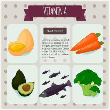Vitamin A. vektör çizim, eps10. Meyve ve sebze ile A vitamini infographics ayarla.