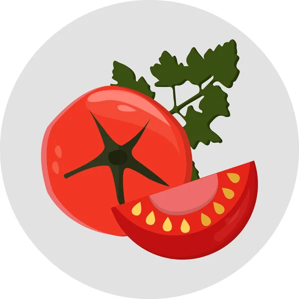 Tomate rojo. Ilustración vectorial, eps10. Un todo y una rebanada de tomate aislado . — Vector de stock