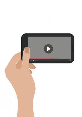 El tutma cep telefonu. Vektör. Beyaz izole. Video oynatıcı kavramı.