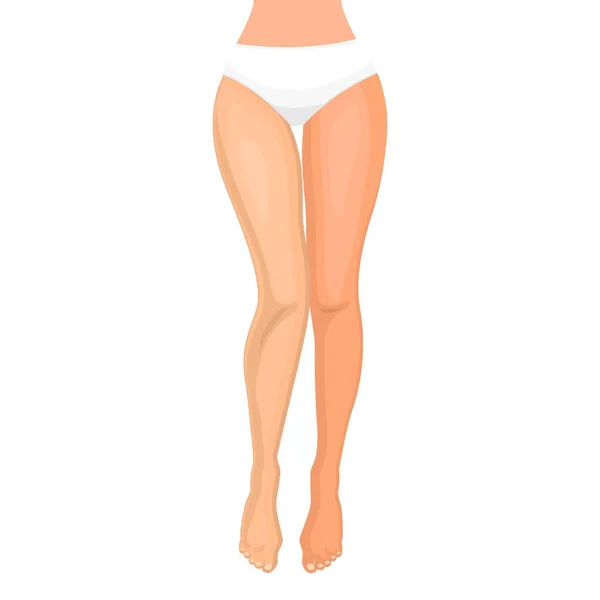Schöne lange weibliche Beine. Frau schlanke Beine Silhouette, isoliert auf weiß. Vektorillustration. weiße Höschen. Gestaltungselement. — Stockvektor