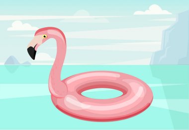 Yüzük yüzme. Flamingo şekli. Vektör çizim. Karikatür çizimi yüzmek yüzük vektör simgesi. Havuzu float.