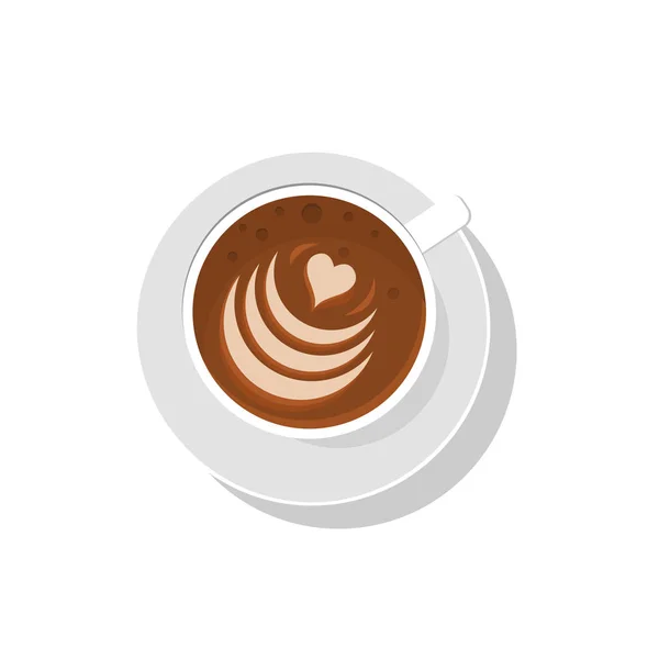 Filiżanka kawy. Ilustracja wektorowa. Latte art. Filiżanka kawy cappucino. Widok z góry. Rysunek serce. Gorący napój. Americano, macchiato, cappuccino, espresso, latte. — Wektor stockowy