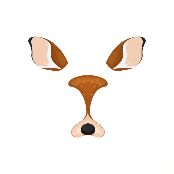 鹿の顔の要素。ベクトルの図。動物キャラクターの耳と鼻。Selfie 写真装飾用ビデオ グラフ フィルター効果。漫画茶色鹿マスク。白で隔離。簡単に編集するには. — ストックベクタ