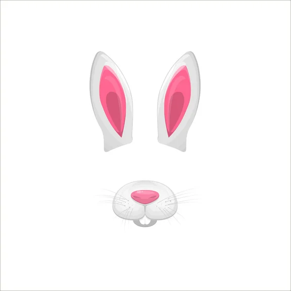 Tavşan öğeleri yüz. Vektör çizim. Hayvan karakter kulak ve burun. Video grafik filtre efekti selfie fotoğraf dekorasyon için. Çizgi film beyaz tavşan maskesi. Beyaz izole. Kolay düzenlemek. — Stok Vektör