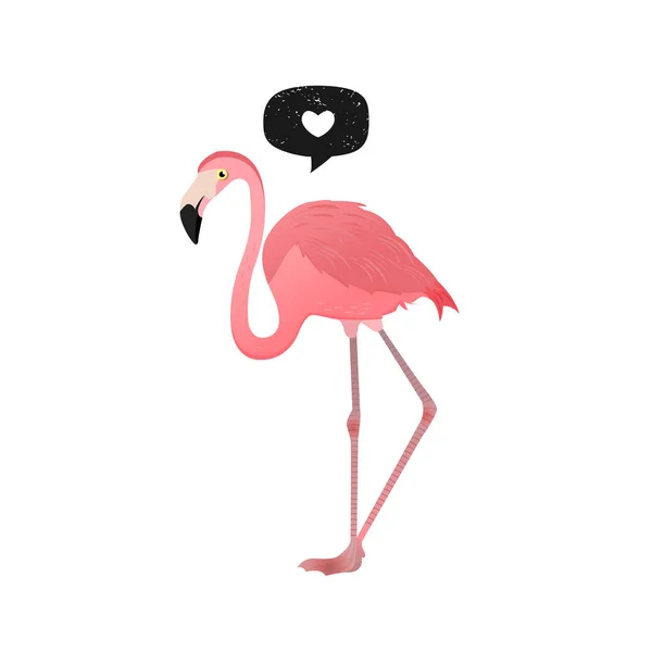Flamingo. Εικονίδιο καρδιάς. Εικονογράφηση διάνυσμα. Ροζ τροπικό πτηνό και φούσκα ομιλία μαύρο με εικονίδιο καρδιάς. — Διανυσματικό Αρχείο