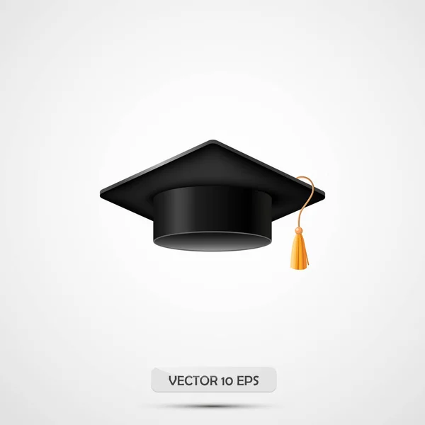 Gerçekçi mezuniyet şapka. Beyaz izole. Vektör çizim. Eğitim kap. Akademik Tekdüzen öğesi. Kolej veya üniversite siyah şapka. — Stok Vektör
