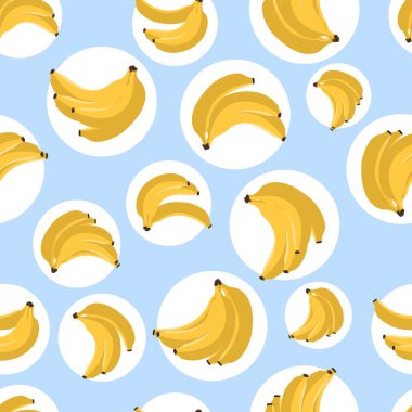 Muz ile Seamless modeli. Vektör çizim. Mavi zemin üzerine sarı muz. Tekstil baskı.