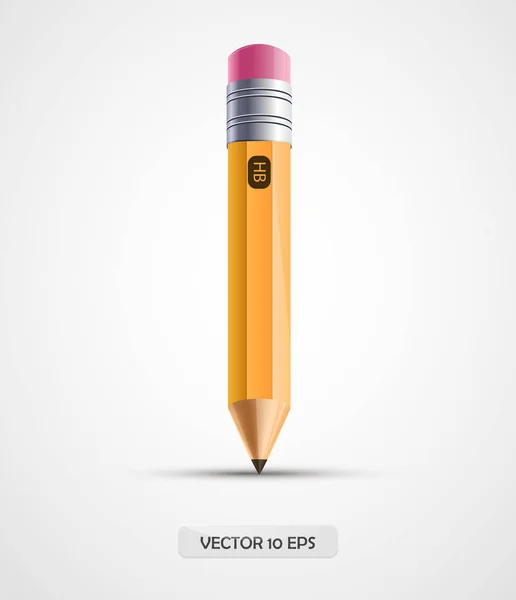 Ícone de lápis com borracha e logotipo. Lápis amarelo HB. Lápis realista isolado. Vetor —  Vetores de Stock
