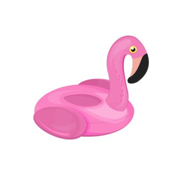 Komik havuzu float flamingo. Vektör çizim. Havuz oyuncak flamingo üzerinde beyaz izole. Yüzük yüzmek.