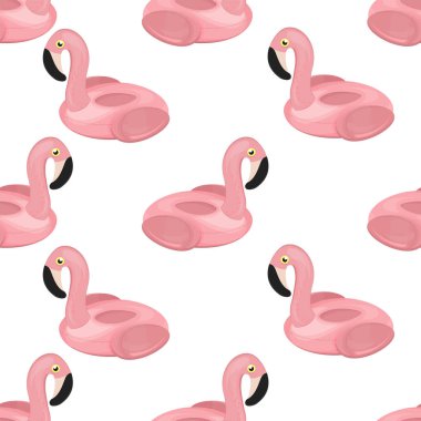 Flamingo havuzu float. Vektör çizim. Beyaz arka plan. Sorunsuz duvar kağıdı