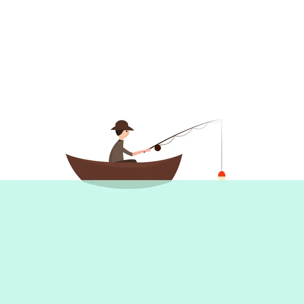 Fisherman with boat. Vector illustration. Blue River. — Stock Vector