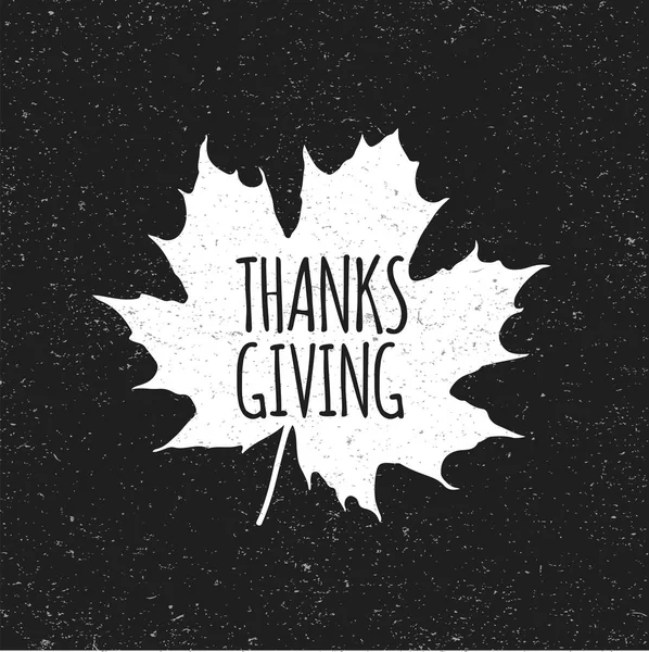 与えていただきありがとうございます。ベクトル。黒の背景にテキストを感謝祭で白いカエデの葉。ロゴ、web コンセプト. — ストックベクタ