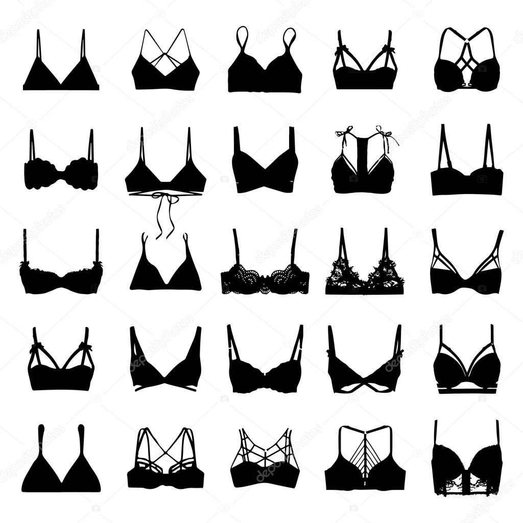 Bra. Woman clothes. Vector silhouettes isolated on white