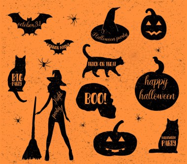 Cadılar Bayramı simgeleri ayarlandı. vektör illüstrasyonu.