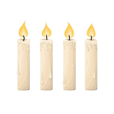 Mumlar. Vektör çizim. Mumlar düz çizgi film tarzı kümesi. İzole