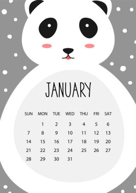 Şirin ay takvim tasarım 2018 yıl için. Ocak. A4 formatında. Vektör