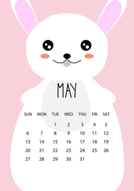 Şirin ay takvim tasarım 2018 yıl için. Olabilir. A4 formatında. Vektör