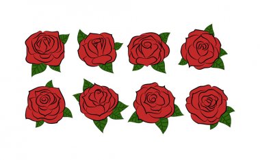 Gül. Elle çizilmiş güller ayarlayın. Vektör çizim.