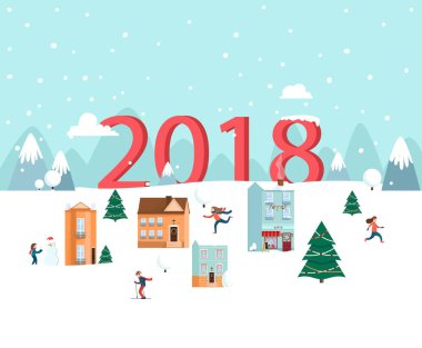 2018 yeni yıl. Tebrik kartı. Kış doğa manzarası.