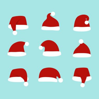 Noel Baba şapkaları ayarlayın. İzole. Noel Noel Baba şapkaları.