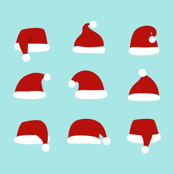 Σετ καπέλα Santa. Απομονωμένη. Χριστούγεννα καπέλα Άγιου Βασίλη. — Διανυσματικό Αρχείο