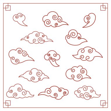 Çin bulutlar. Çin tarzı dekoratif bulutlar topluluğu. İzole. Vektör.