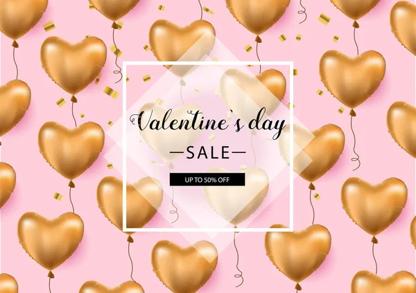 Valentines day sale background with Heart Shaped Balloons. Vector illustration.Flyers, invitation, posters, brochure. — Stock Vector