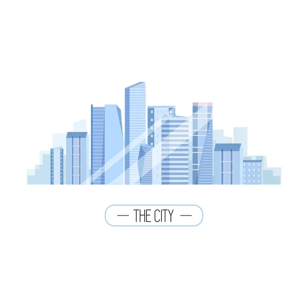 Ilustración de ciudad. Rascacielos, edificios urbanos, arquitectura. Vector . — Vector de stock