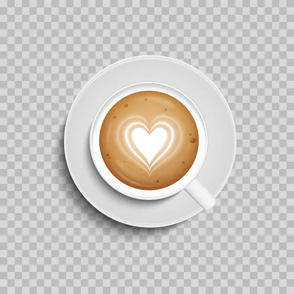 Coffee cup. Latte art heart shape. Vector. Isolated. Top view. — Stock Vector