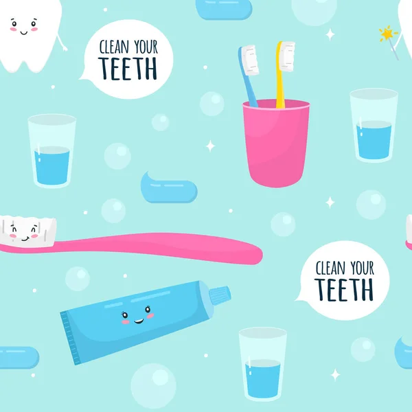 Nettoie Tes Dents Motif Sans Couture Avec Jolies Dents Brosse — Image vectorielle