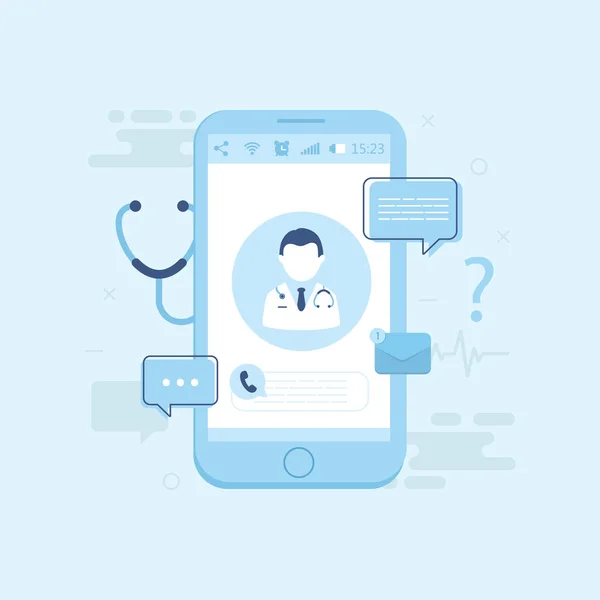 Online medicin koncept. Läkare online. Smartphone. Vektor — Stock vektor
