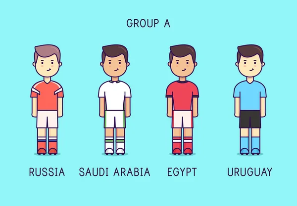 ジャージ キットでグループ a. サッカー選手。ロシア、サウジアラビア、エジプト、ウルグアイ. — ストックベクタ