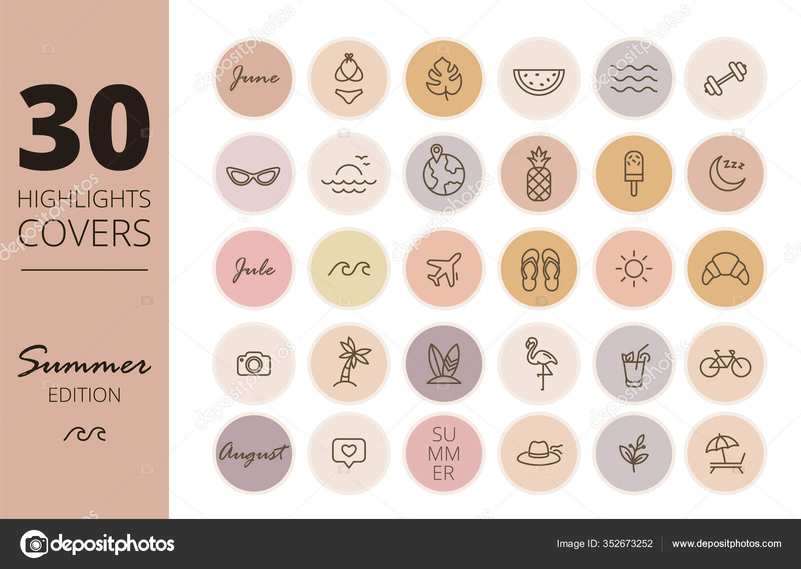 Instagram Highlights cover icons. Summer icons. Outline. Vector ...