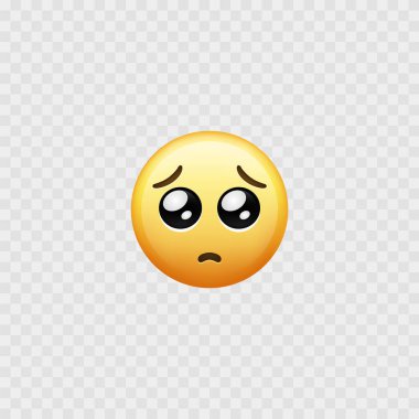 Büyük gözlü, yalvaran emoji suratı. İzole edilmiş. Büyük gözlü emoji. Vektör illüstrasyonu