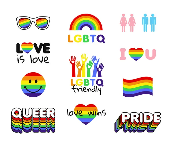 Lgbt Pride Εικονίδια Και Αυτοκόλλητα Εικονογράφηση Διανύσματος — Διανυσματικό Αρχείο