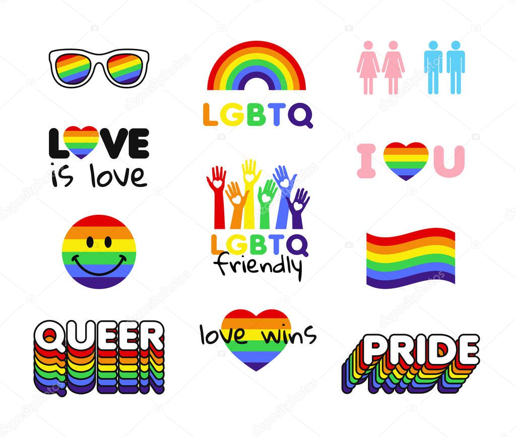 LGBT Pride icons and stickers. Vector illustration