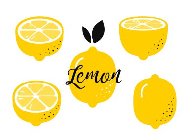 Limon simgeleri ayarlandı. Güzel el çizimi limon dilimi. Vektör